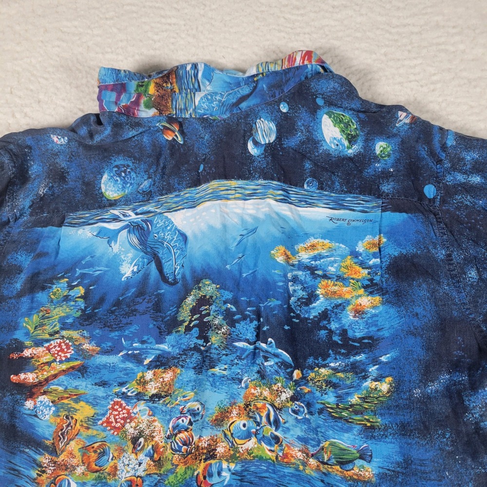 Reyn Spooner‎ Robert Lyn Nelson Shirt Mens L Blue Underwater Space Whale Reef - Picture 8 of 9